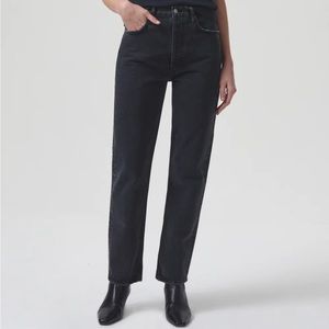 Agolde 90s Pinch High Waist Straight Leg Organic Cotton Jeans, Black Tea, 25